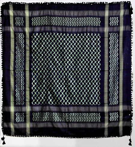 Muslim Woven Black with Light Green Cotton Scarf