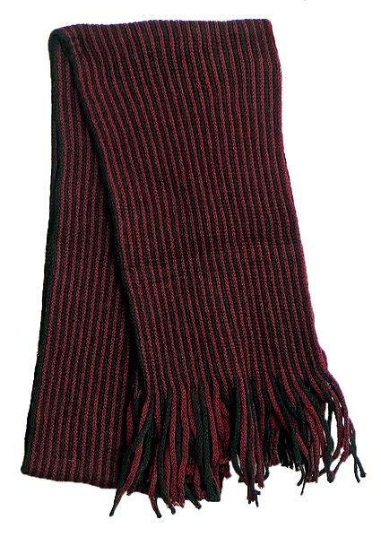 Knitted Woolen Scarf with Maroon and Black Stripe