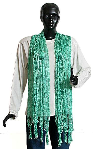 Light Green Crochet Knit Scarf with Sequins