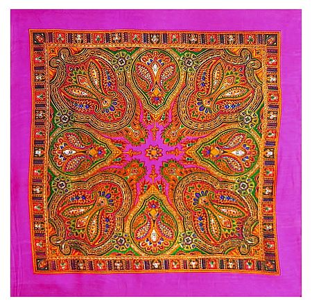 Colorful Paisley Print on Magenta Light Woolen Head Scarf