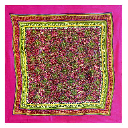 Colorful Floral Print on Magenta Light Woolen Head Scarf
