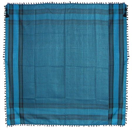Muslim Woven Black With Cyan Blue Check Cotton Scarf