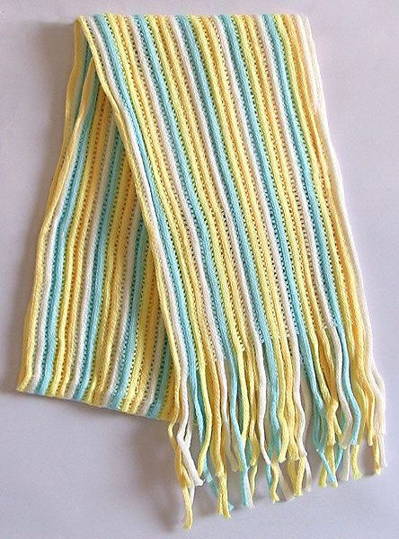 Off White, Light Yellow and Light Blue Woollen Scarf