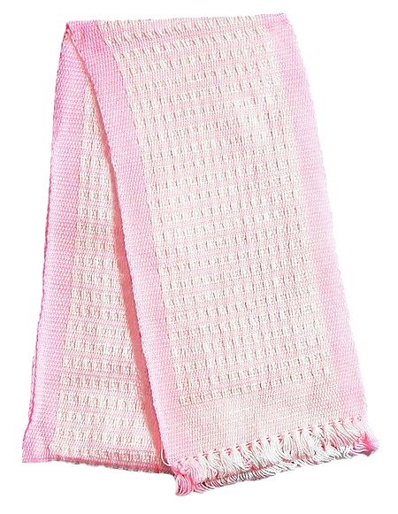 Light Pink and White Hand Knitted Woollen Muffler