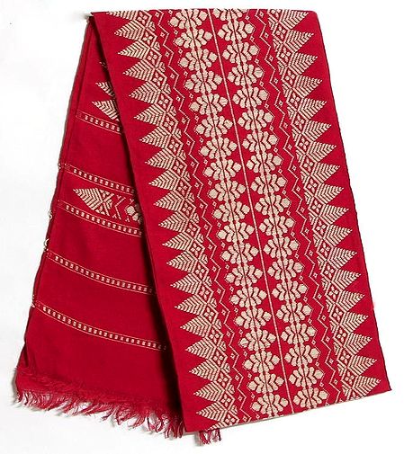 Red Scarf with Off White Design