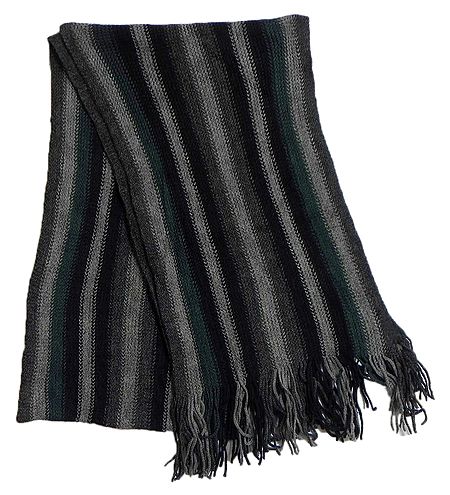 Black and Grey Striped Knitted Woolen Scarf