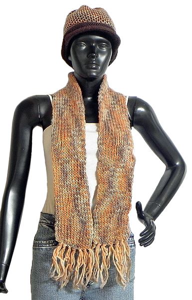 Multicolor Woolen Hand Knitted Cap and Scarf