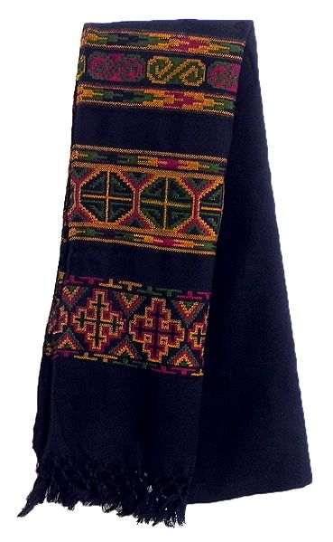 Black Woolen Scarf with Kullu Design