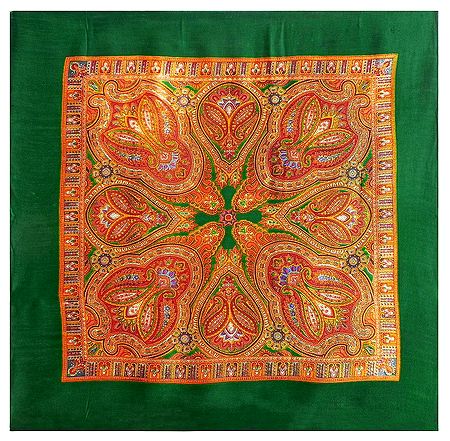 Colorful Paisley Print on Green Head Scarf