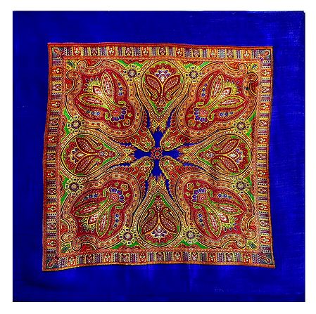 Colorful Paisley Print on Blue Light Woolen Head Scarf