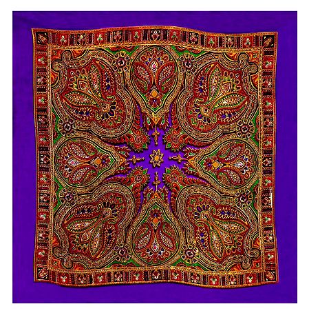 Colorful Paisley Print on Purple Light Woolen Head Scarf