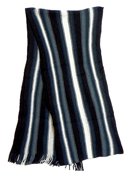Black, White and Grey Striped Knitted Woolen Scarf