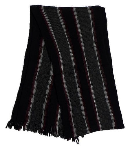 Black, Grey, White and Maroon Striped Knitted Woolen Scarf