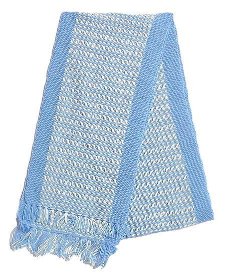 Light Blue and White Hand Knitted Woollen Muffler