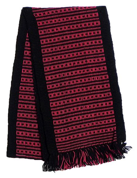 Black and Red Hand Knitted Woollen Muffler