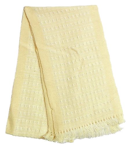 Light Yellow and White Hand Knitted Woollen Muffler