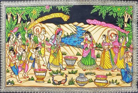 Krishna Playing Holi with Radha and Other Gopinis
