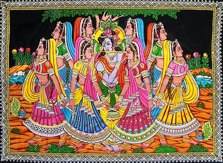Krishna with Gopinis Playing Dandia