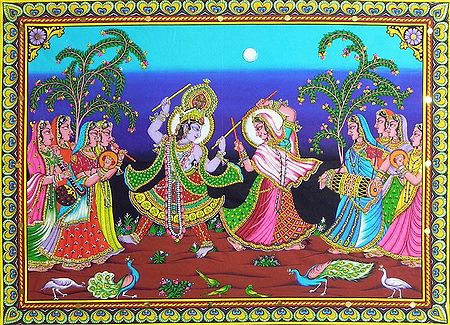 Radha Krishna Playing Dandiya Raas with Other Gopinis