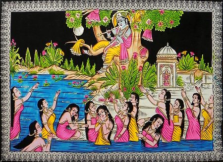 Vastra Haran by Krishna - Sequin work on Painted Cotton Cloth - Unframed