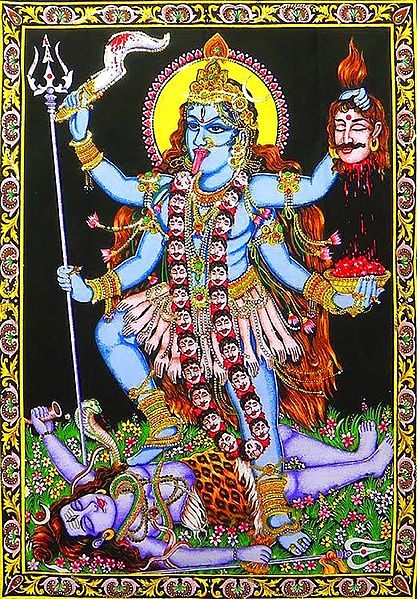 Goddess Kali - Printed Cloth with Sequin Work - Unframed