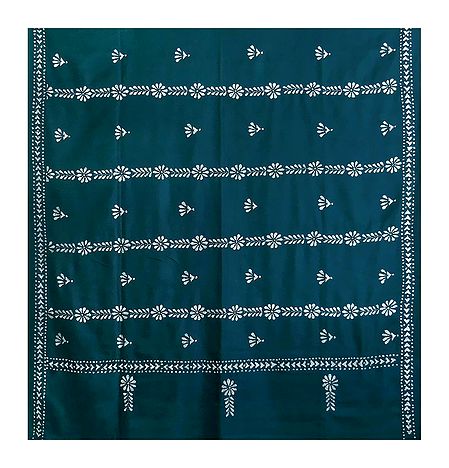 Kantha Stitch Cyan Blue Woolen Shawl for Ladies