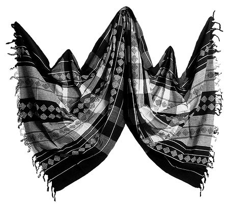 Black and White Orissa Bomkai Cotton Stole with All-Over Weaved Design