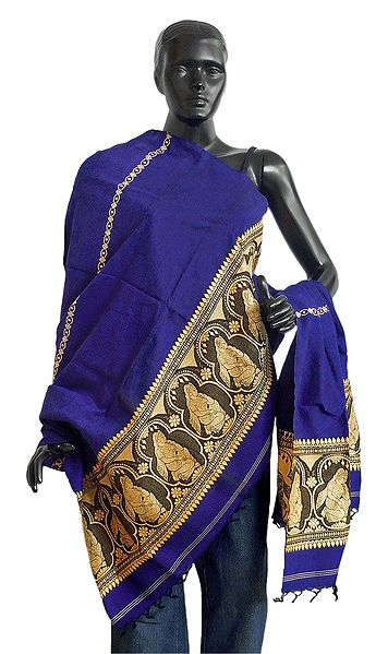 Purple Orissa Cotton Stole with Yellow Baluchari Design Pallu