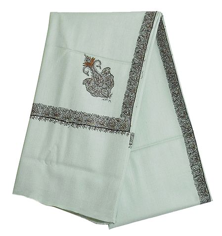 Pista Green Woolen Gents Shawl with Embroidered Border