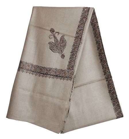 Light Brown Woolen Gents Shawl with Embroidered Border