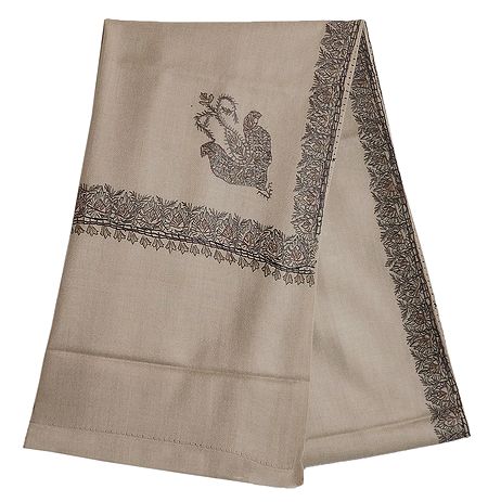 Fawn Woolen Gents Shawl with Embroidered Border