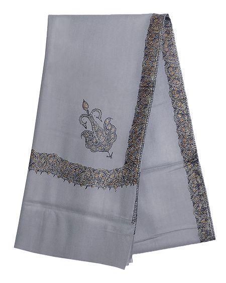 Grey Woolen Gents Shawl with Embroidered Border