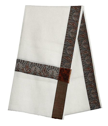 Ivory Woolen Gents Shawl with Woven Border