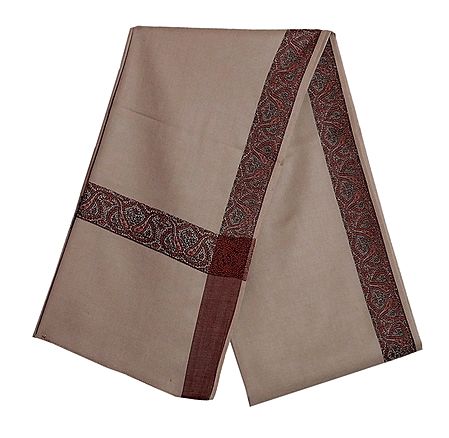 Fawn Brown Woolen Mens Shawl with Woven Border