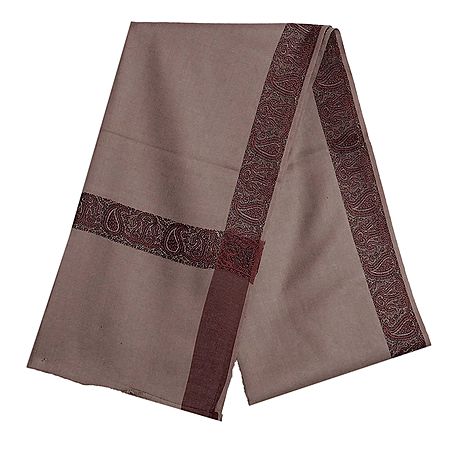 Chamoisee Brown Woolen Mens Shawl with Woven Border