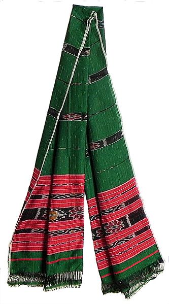 Green Stole with Red Ikkat Design Border