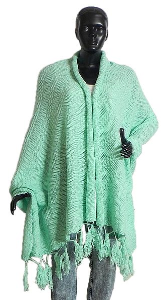 Hand Knitted Light Green  Woolen Shawl