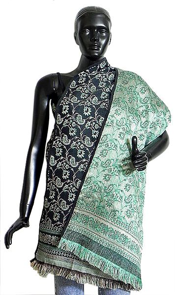 Jamavar Design Reversible Black and Green Ladies Himroo Shawl
