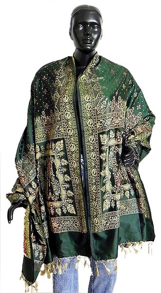 Gorgeous Silk Finish Dark Green Himroo Shawl with All-Over Boota and Designer Border and Pallu