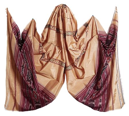 Light Beige with Maroon Stole with Ikkat Design