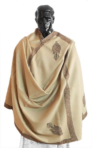 Camel Brown Gents Kashmiri Woolen Shawl with Embroidered Border