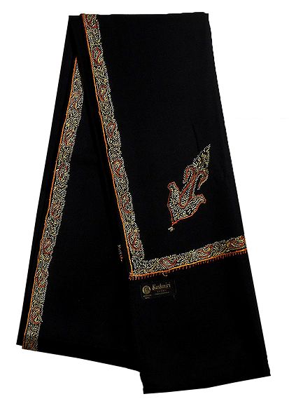 Black Woolen Gents Shawl with Embroidered Border