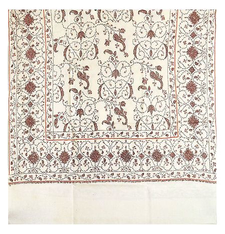 Embroidered Off-White Kashmiri Woolen Shawl for Ladies
