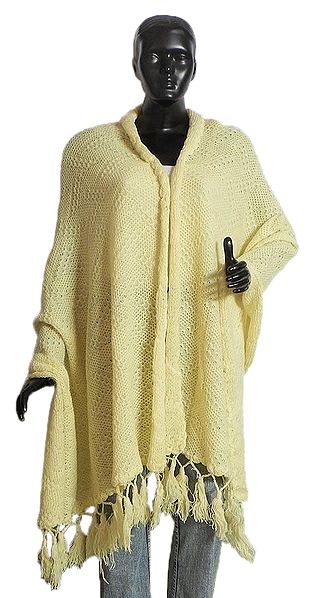 Hand Knitted Light Yellow  Woolen Shawl