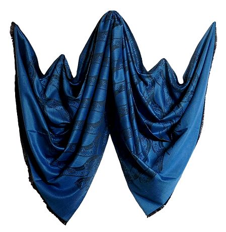 Blue Shawl with Black Weaved Design