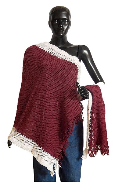 Maroon Woolen Stole with White Border