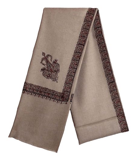 Copper Brown Woolen Mens Kashmiri Shawl with Embroidered Border