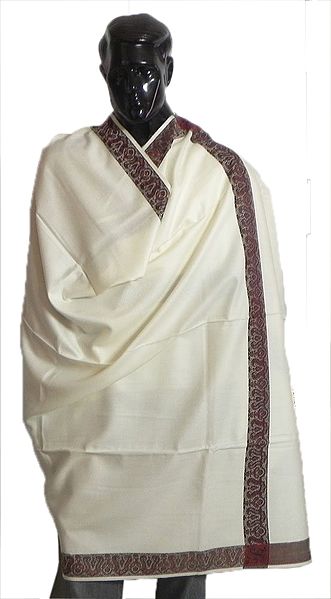 Off-White Woolen Gents Shawl with Weaved Border