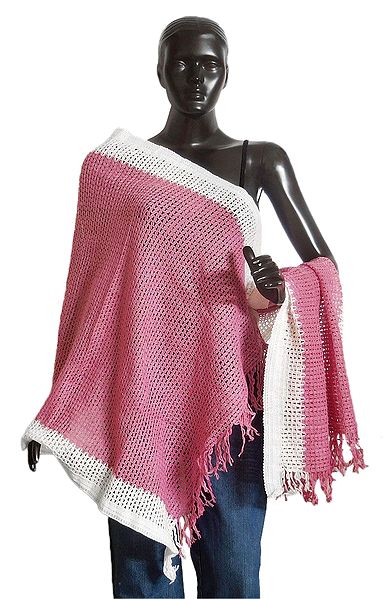 Light Pink Woolen Stole with White Border