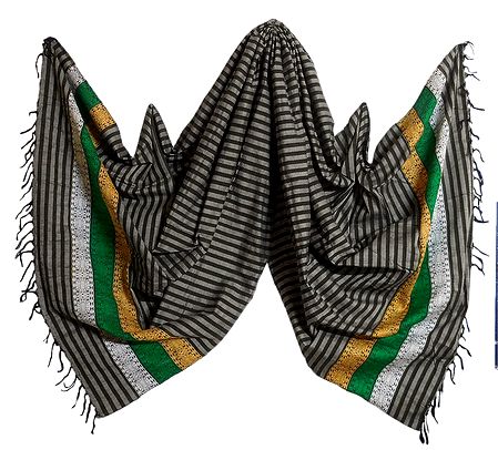 Striped Cotton Stole with Weaved Bomkai Design